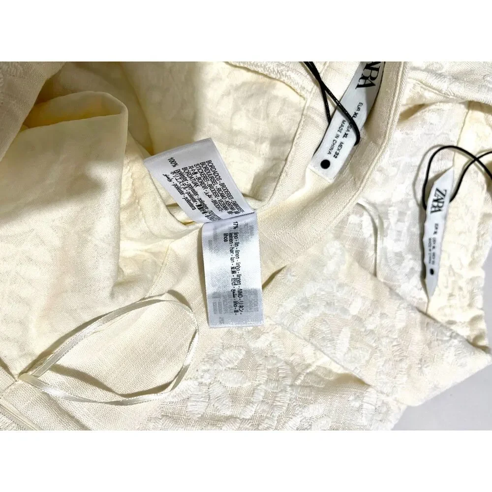Zara collection embroidered bermuda short suit linen blend cottage women XL New